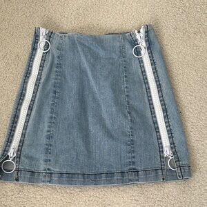 Carmar Blue Denim Mini Skirt with White Zippers